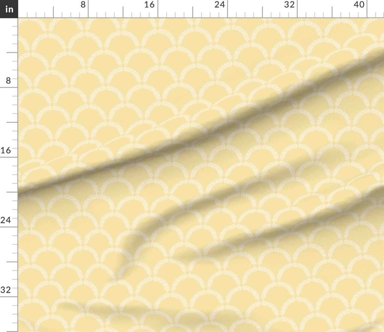 Pale Yellow Scallop Traditional Leafy Pastel Scales Grandmillenial Custom Printed Fabric by Spoonflower Various Fabrics by the Yard or Fat Quarter